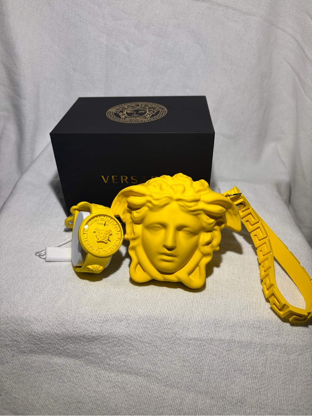 Versace Bright Yellow Medusa Head Charm with Matching Wrist Strap